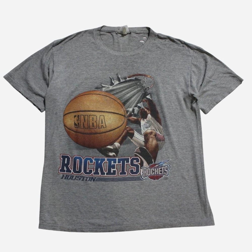 Mens Vintage 90s Skater Sportswear Houston Rockets Thrashed Grey T-shirt